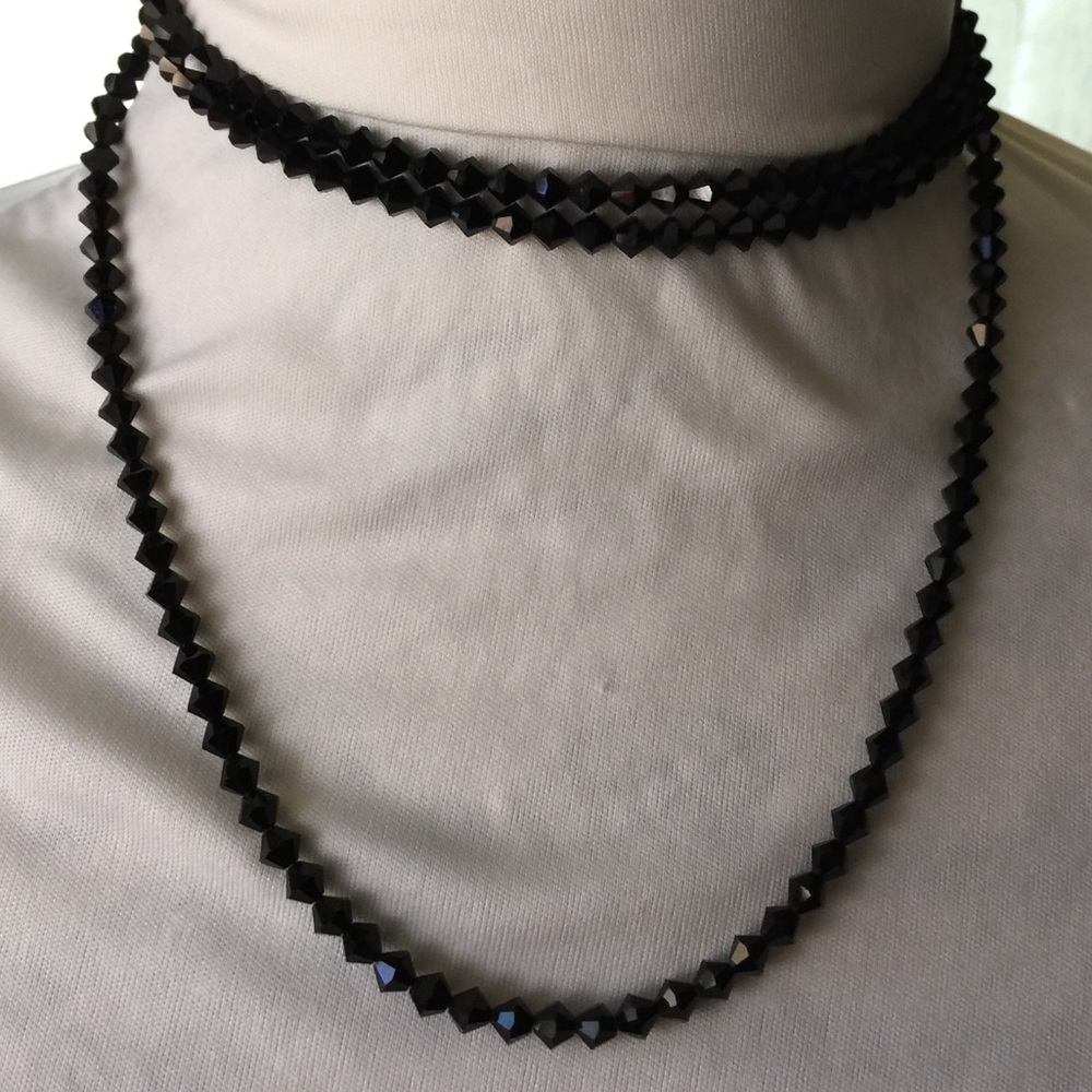 Vintage Swarovsky 48” long black Bicone necklace - Picture 9 of 9